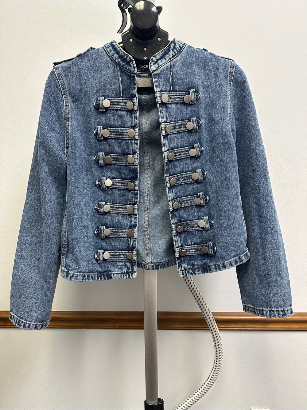 Chicome Medium Blue Military-Inspired Denim Jacket
